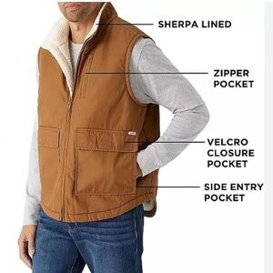 LEE WORKWEAR Sherpa Lined Canvas Utility Vest in Tobacco Brown L
